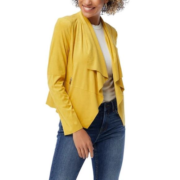 Bagatelle Faux Suede Drape Moto Jacket Blazer Open Front Yellow,‎ Size Small - Picture 9 of 15